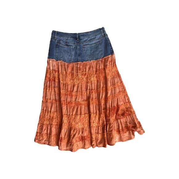 Vtg Bill Blass 100% Cotton Denim and Lace Tiered Fabric Skirt Size 6 - Picture 2 of 8